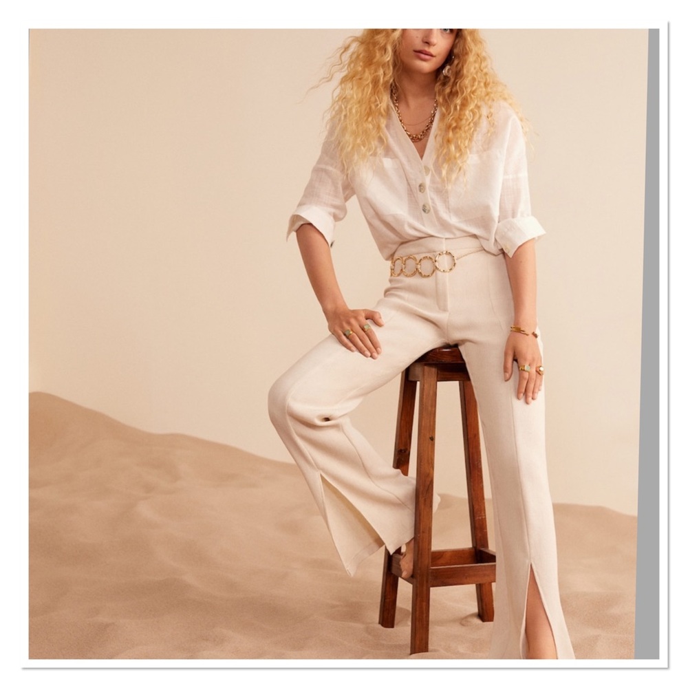Mango Cream High-Waist Straight Pants - Picture 2 of 8